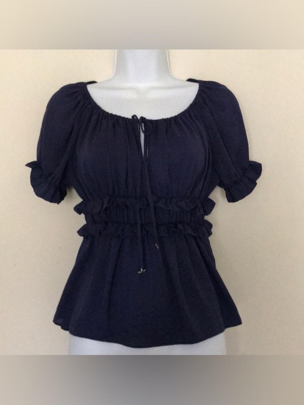 ANTHROPOLOGIE HD IN PARIS | Women's Navy Smocked Peasant Top - Picture 1 of 2